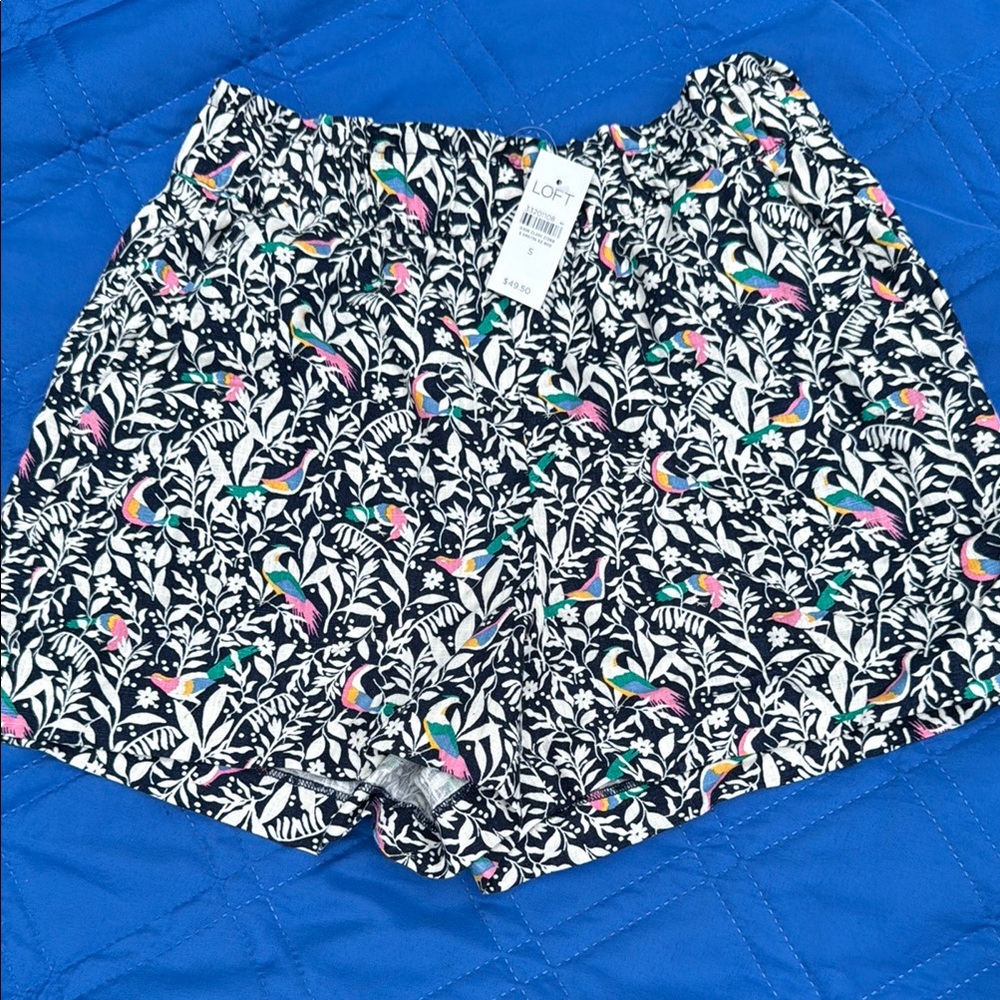 LOFT White and Blue High Waist Shorts